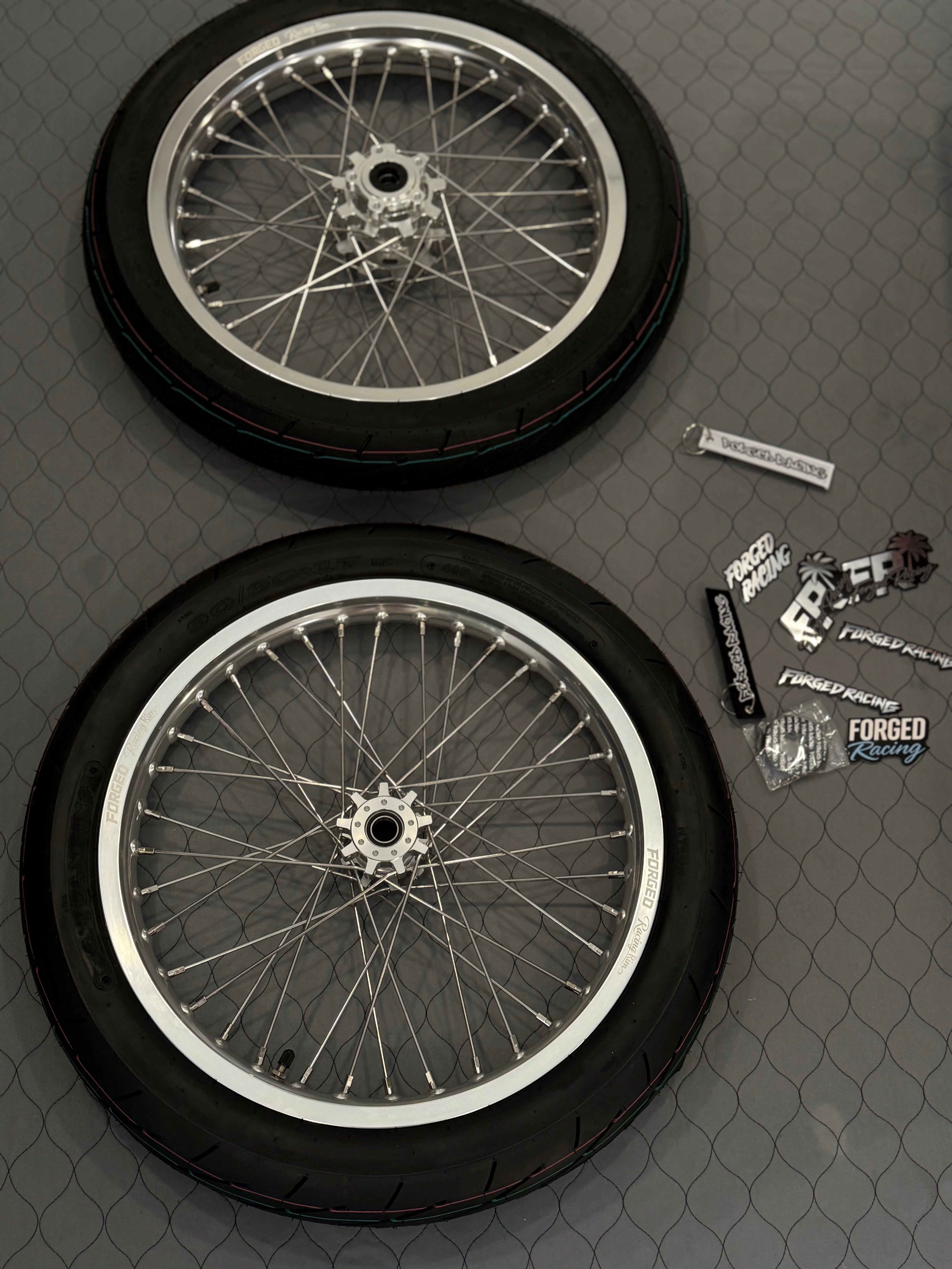 Surron Light Bee X / E-Ride Pro Supermoto Wheelset (Thick/Wide) - Chrome Silver / Gloss Black