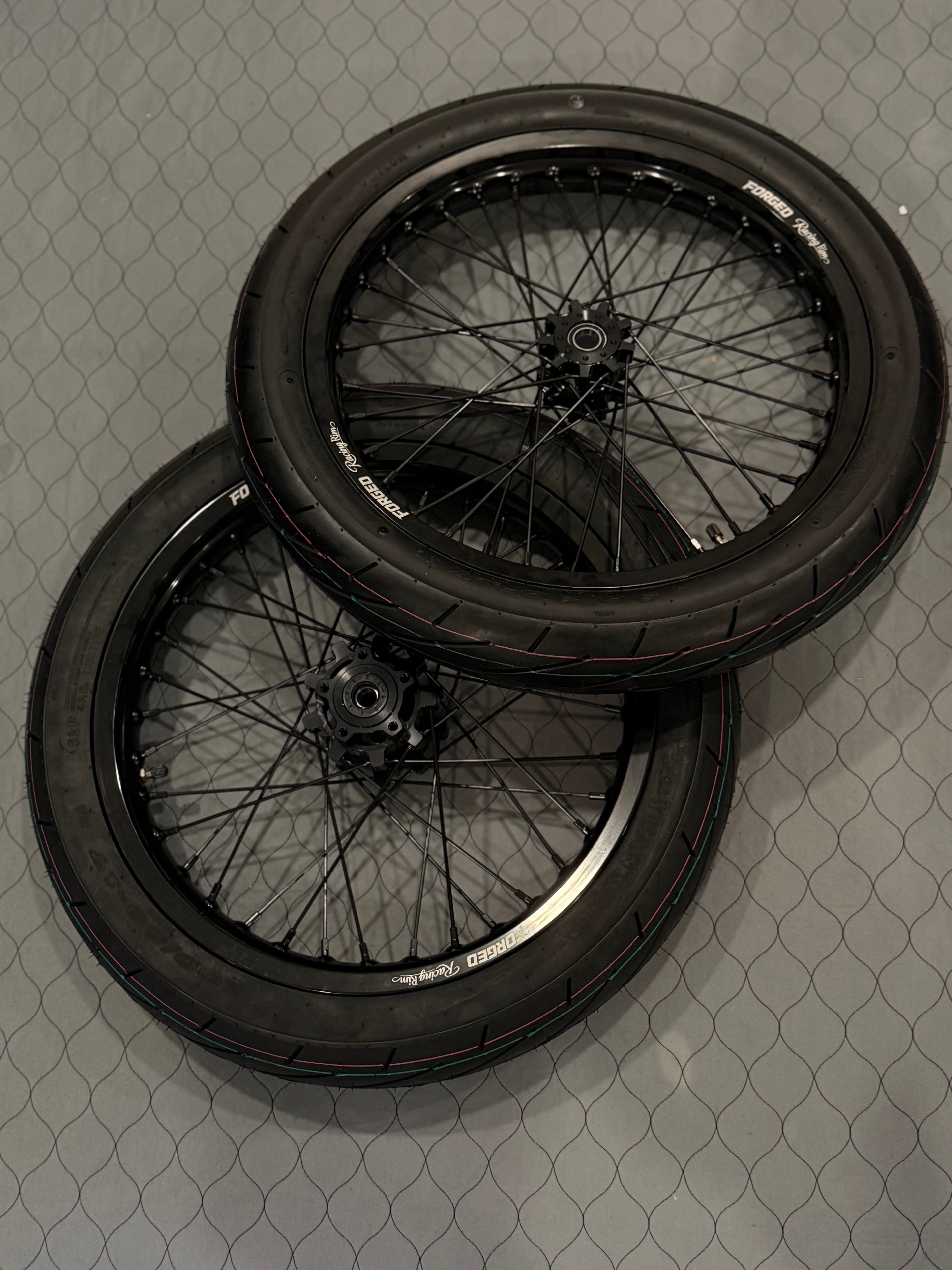 Surron Light Bee X / E-Ride Pro Supermoto Wheelset (Thick/Wide) - Chrome Silver / Gloss Black